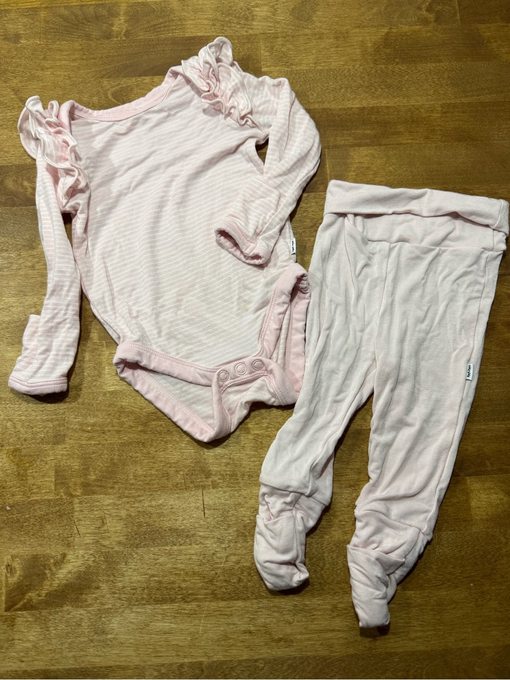 Little Sleepies Soft Pink Ruffle-Sleeve Baby One-Piece and Footed Pants Set
